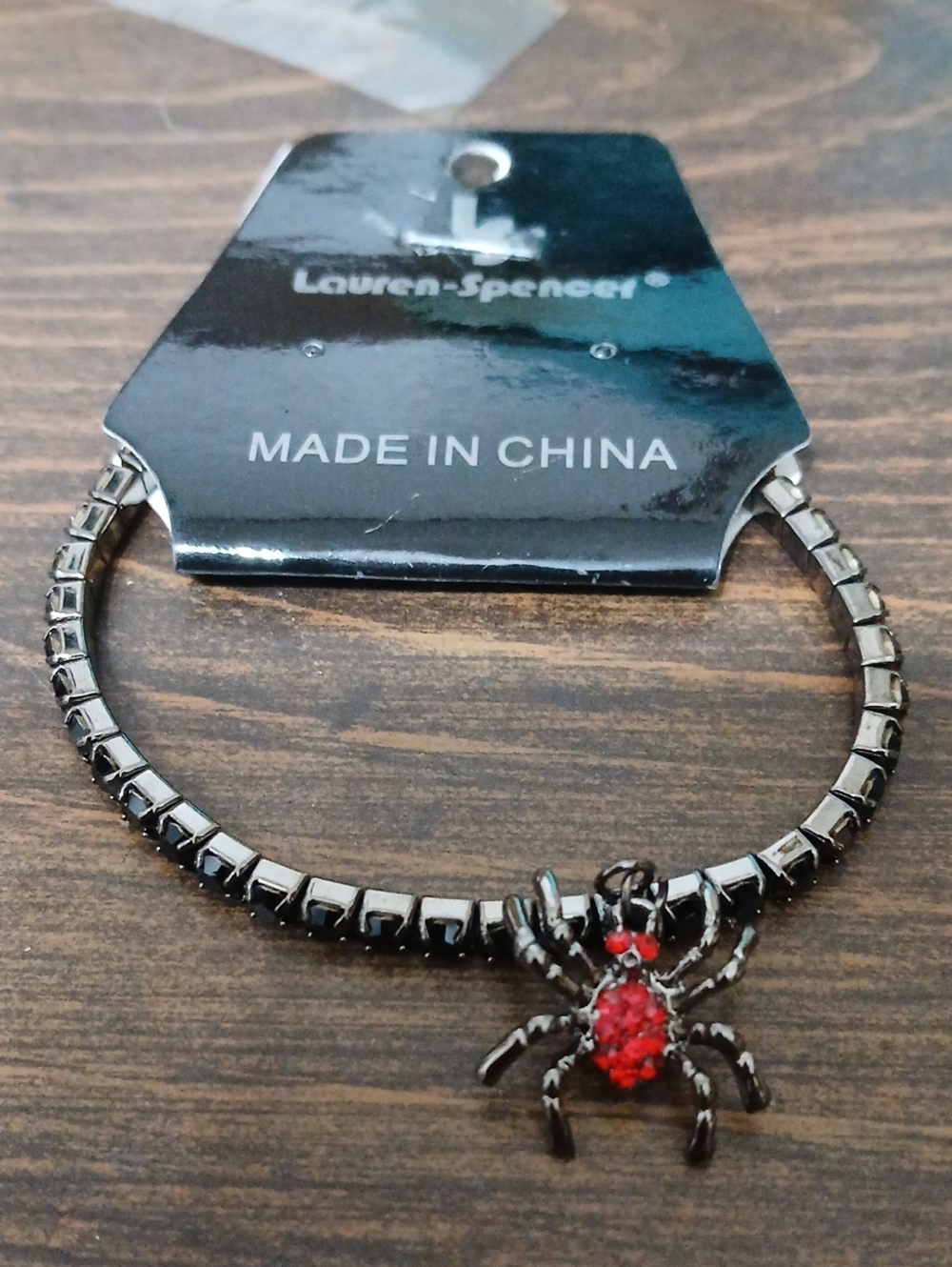 Black Bracelet with Red Crystal Spider Charm